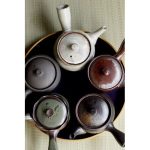 Japanese side-handle teapot (kyusu) in Kyoto shop, fast clean pour design, near Nijo Castle