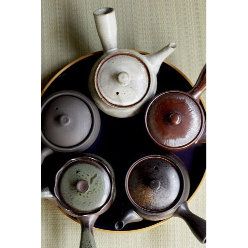 Japanese side-handle teapot (kyusu) in Kyoto shop, fast clean pour design, near Nijo Castle